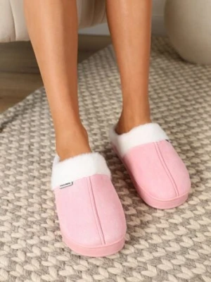 Różowe Kapcie na Płaskiej Podeszwie z Futerkiem Lerivena