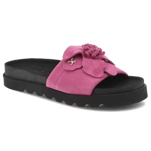 Różowe Klapki Karino Eleganckie Welurowe Obuwie Damskie