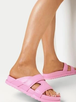 Różowe Klapki na Grubej Podeszwie z Wycięciami Marintha