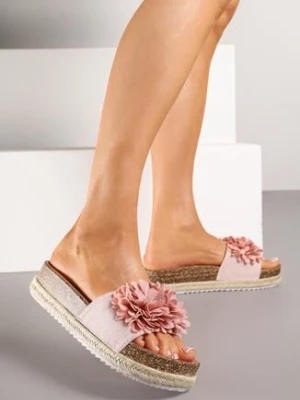 Różowe Klapki Zdobione Aplikacją z Imitacją Kwiatów Felurea confly