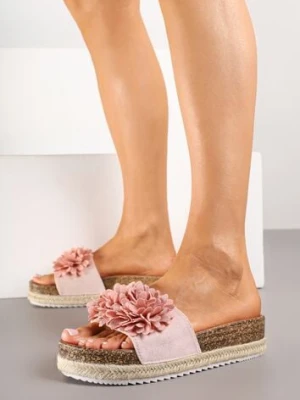 Różowe Klapki Zdobione Kwiatową Aplikacją Felinelia confly