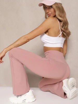 Różowe Legginsy Dzwony High Waist Korivienne