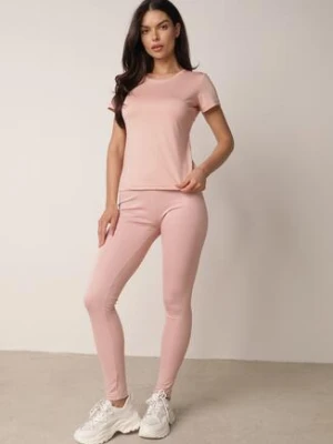 Różowe Legginsy w Stylu Basic z Wyszczuplającym Pasem Samertes glo-story