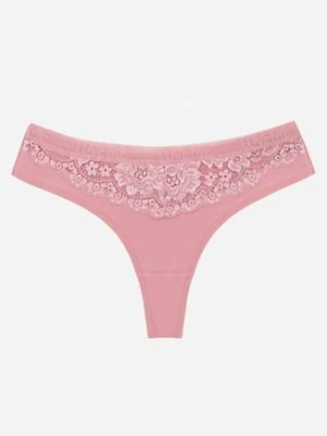 Różowe Majtki Stringi z Bawełną Ozdobione Koronką Thelanthe han