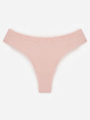 Różowe Majtki Stringi z Bawełną z Koronką Aethimilia