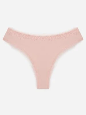 Różowe Majtki z Bawełną Typu Stringi Ozdobione Koronką Cirilise han