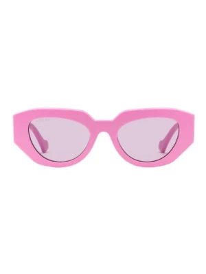 Różowe Okulary Przeciwsłoneczne Cateye dla Kobiet z Wytłoczonym Logo na Ramionach Gucci