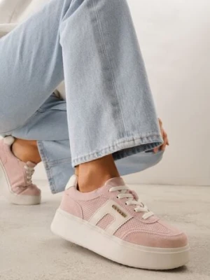 Różowe Perforowane Sneakersy Chunky ze Skóry Naturalnej na Platformie Silvanatea goodin