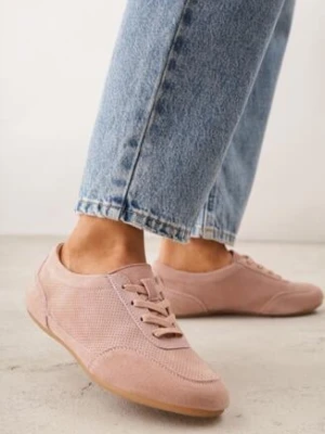 Różowe Perforowane Sneakersy z Zamszu Naturalnego ze Skórzaną Wkładką Mezlea goodin