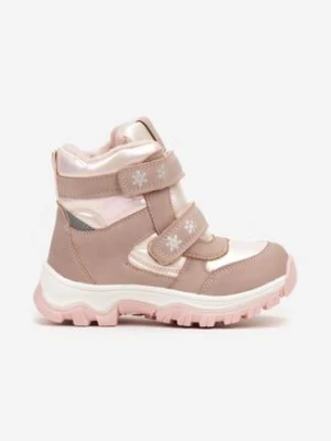 Różowe Płaskie Botki na Rzep z Metalicznymi Wstawkami Verinsia