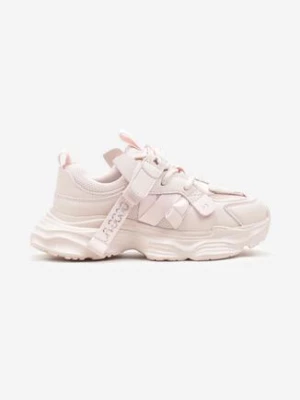 Różowe Płaskie Buty Sportowe Sneakersy na Rzep z Ozdobnym Sznurowaniem Testranie