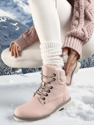 Różowe Płaskie Klasyczne Traperki ze Sznurowaniem Lobanne vices