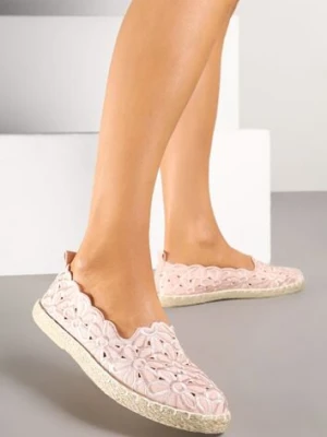 Różowe Plecione Espadryle Vices z Kwiatowym Motywem z Ażurowymi Wycięciami Honavia