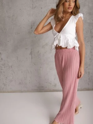 Różowe Plisowane Spodnie High Waist z Szerokimi Nogawkami Sedalia glo-story