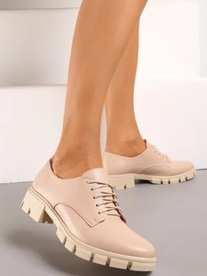 Różowe Półbuty Oksfordki ze Skórzaną Wkładką i Ozdobną Podeszwą Obira