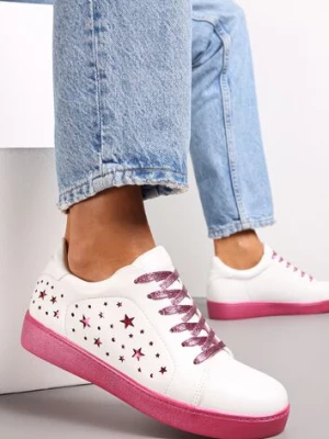 Biało-Różowe Sneakersy Sznurowane na Grubej Podeszwie Nensa