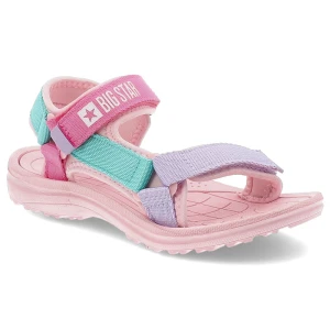 Sandały dziecięce Big Star, na platformie na rzepy pastelowe profilowane, różowe, RR374519