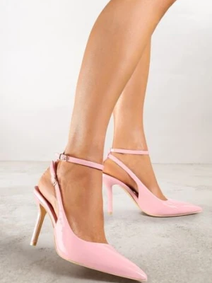 Różowe Sandały Lakierowane Vices na Szpilce Typu Slingback Dolenita