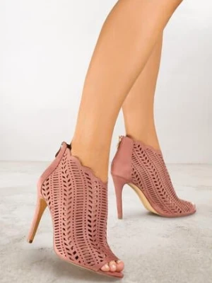 Różowe Sandały Vices na Szpilce z Ażurową Cholewką Selmira