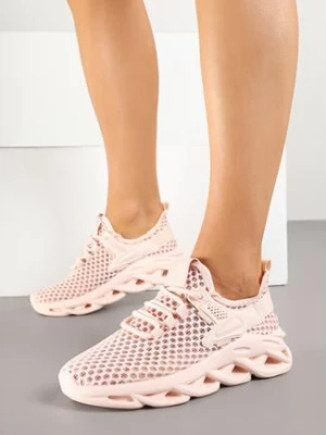 Różowe Siateczkowe Buty Sportowe Sneakersy na Grubej Tłoczonej Podeszwie Telarienna