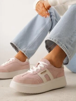 Różowe Skórzane Sneakersy na Grubej Podeszwie Zdobione Drobną Perforacją Serinatea goodin