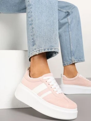 Różowe Sneakersy Klasyczne Tenisówki na Grubej Podeszwie z Koturnem Adessia ideal