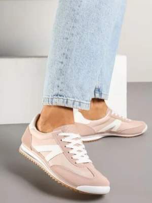 Jasnoróżowe Sneakersy Klasyczne Tenisówki Zdobione Przeszyciami Bortewi c'm paris