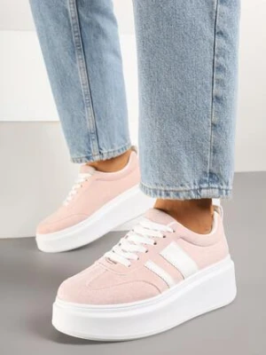 Różowe Sneakersy Kultowe Tenisówki na Platformie z Koturnem Elisara ideal