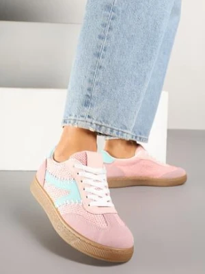 Różowe Sneakersy Kultowe Tenisówki z Ozdobnymi Przeszyciami i Tweedem Koriarea givana