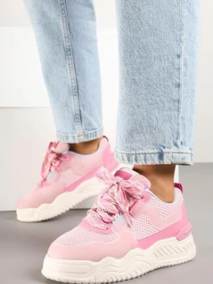 Różowe Sneakersy na Grubej Podeszwie Ozdobione Tłoczeniem Nilanne