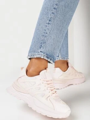 Różowe Sneakersy na Grubej Podeszwie z Ekoskóry ze Sznurowaniem Giaina