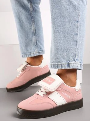 Zdjęcie produktu Różowe Sneakersy na Grubej Podeszwie z Kontrastującymi Wstawkami i Wywiniętym Językiem Mirinae