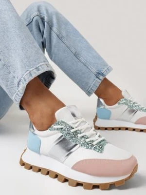 Różowe Sneakersy na Grubej Podeszwie z Metaliczną Wstawką Lullara