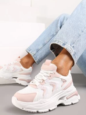 Biało-Różowe Sneakersy na Grubej Podeszwie z Metalicznymi Wstawkami Seta