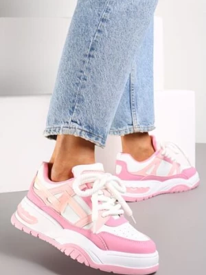 Różowe Sneakersy na Grubej Podeszwie z Szerokim Wiązaniem Iniestra