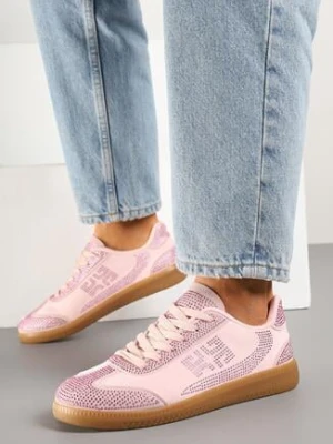 Różowe Sneakersy na Kauczukowej Podeszwie z Cyrkoniami Amondelle
