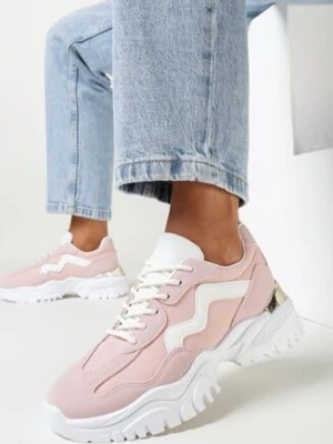 Różowe Sneakersy na Masywnej Podeszwie z Błyszczącą Wstawką Skyletia