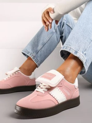 Różowe Sneakersy na Platformie z Kontrastującymi Detalami i Wywiniętym Językiem Amirila