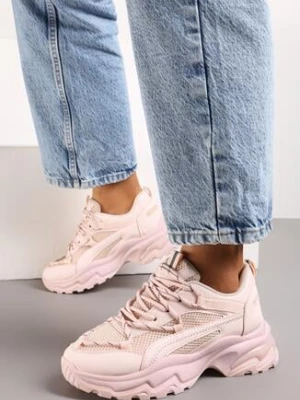 Różowe Sneakersy na Tłoczonej Podeszwie z Ozdobnym Sznurowaniem i Wstawkami z Siateczki Xerxia vices
