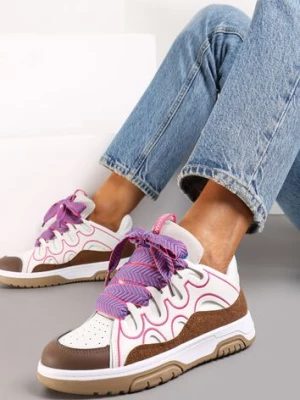 Różowo-Białe Sneakersy Ozdobione Brokatem z Oryginalnym Sznurowaniem Patricie