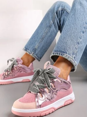 Zdjęcie produktu Różowe Sneakersy Ozdobione Brokatem z Oryginalnym Sznurowaniem Patricie