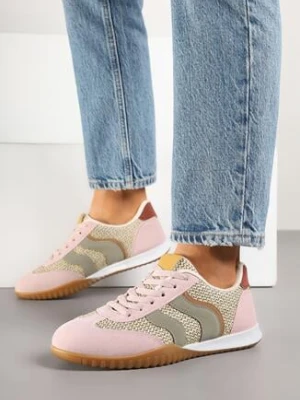Różowo-Zielone Sneakersy Ozdobione Plecionką i Geometrycznym Wzorem Aniffia