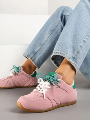 Różowe Sneakersy Ozdobione Przeszyciami i Podwójnym Sznurowaniem Telisaria