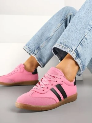Różowe Sneakersy Sportowe Tenisówki z Modnymi Przeszyciami i Paskami Zarelna confly