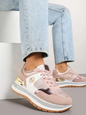 Różowe Sneakersy Streetwearowe Zdobione Przeszyciami Adivelo damerose