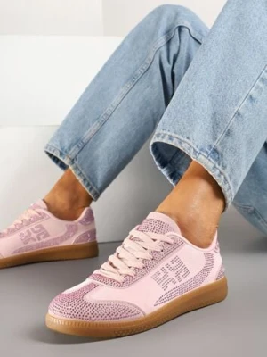 Różowe Sneakersy Tenisówki Ozdobione Cyrkoniami Amoiona