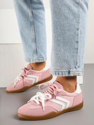 Różowe Sneakersy Tenisówki z Geometrycznym Motywem Telanilia