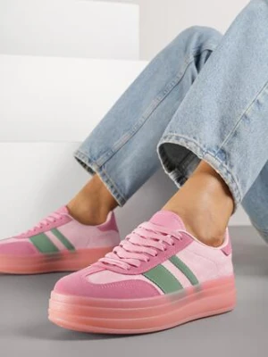 Różowe Sneakersy Tenisówki z Ozdobnymi Paskami Melinella seastar