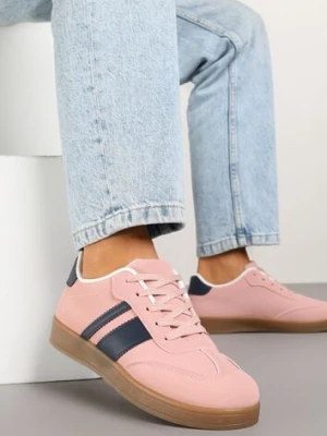 Różowe Sneakersy Typu Tenisówki Ozdobione Paskami Amolana