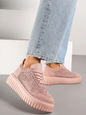 Różowe Sneakersy Vices na Platformie z Ażurową Cholewką Lumerise